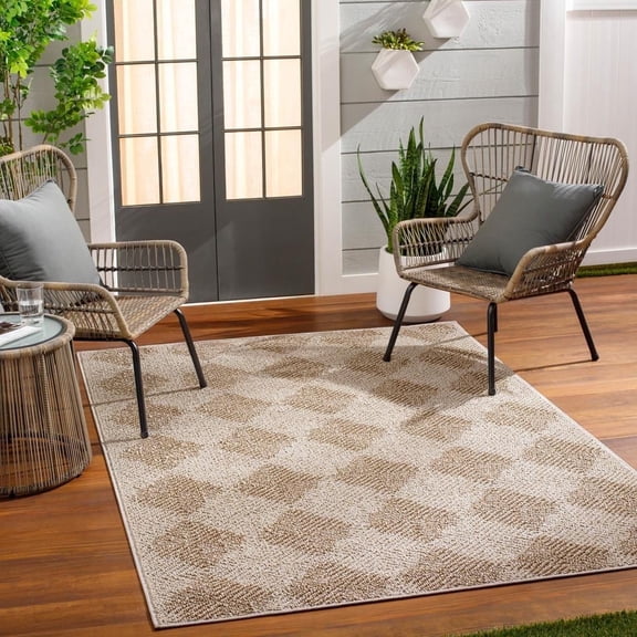 Livabliss x Vivir Kaya Cottage Outdoor Area Rug, 5'3" x 7', Tan, (5' x 7')