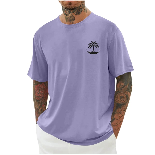 T-shirts pour Hommes Imprimés Palmier Graphiques T-Shirts Décontractés Été Plage Hawaïenne Manches Courtes Col Rond