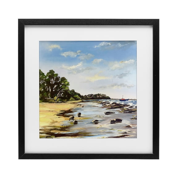 Low Tide Seascape Black Framed Print Under Glass, design by Patricia Reynolds