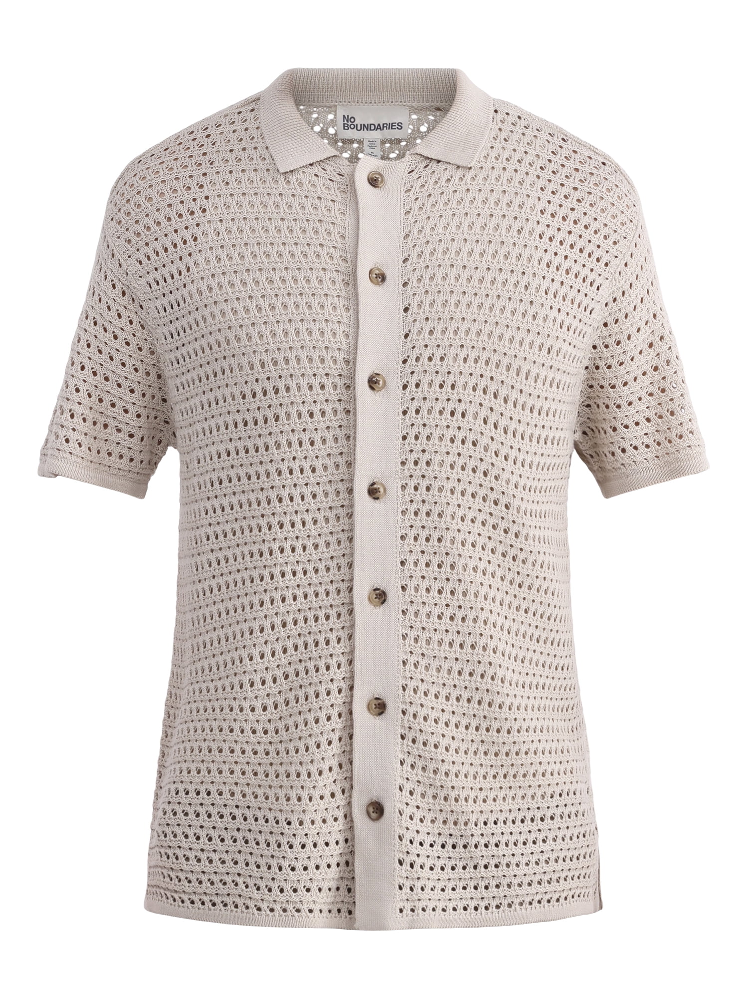 No Boundaries Men's & Big Men's Sweater Knit Polo Mesh Button Front Short Sleeve Shirt, Sizes XS-5XL