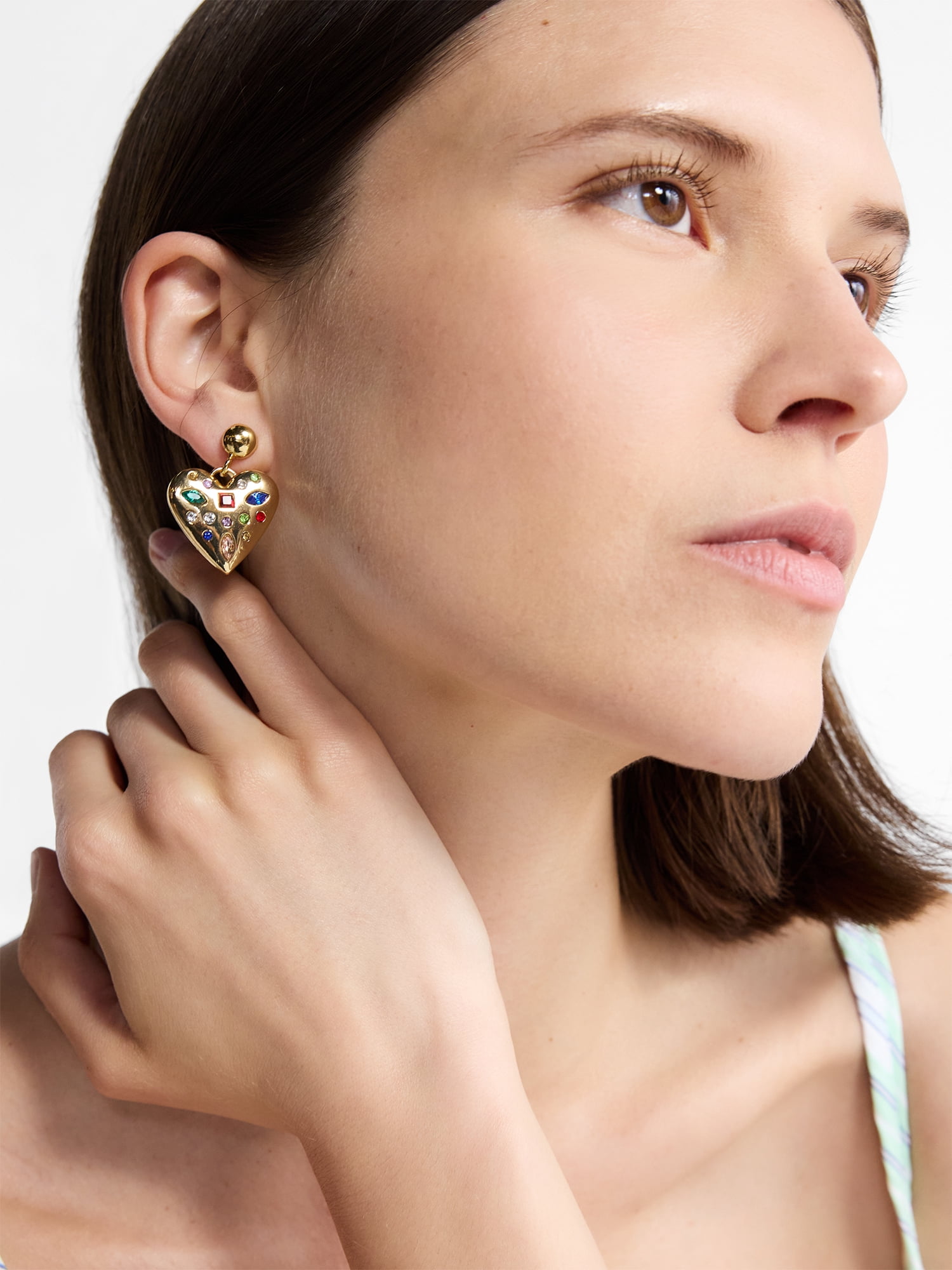 Free Assembly Women's Faceted Bead Goldtone Heart Earrings