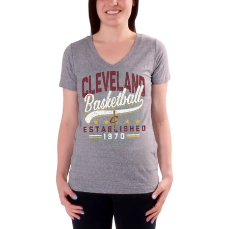 Women's Charcoal Cleveland Cavaliers Cracked Type Version 2 V-Neck T-Shirt