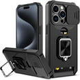 thumbnail image 2 of Case For iPhone 16 15 14 13 12 11 Pro Max XS XR 8 7 Plus Slide Camera Card Holder Slot Wallet Protective With Ring Stand Cover Gold iPhone 8, 2 of 6
