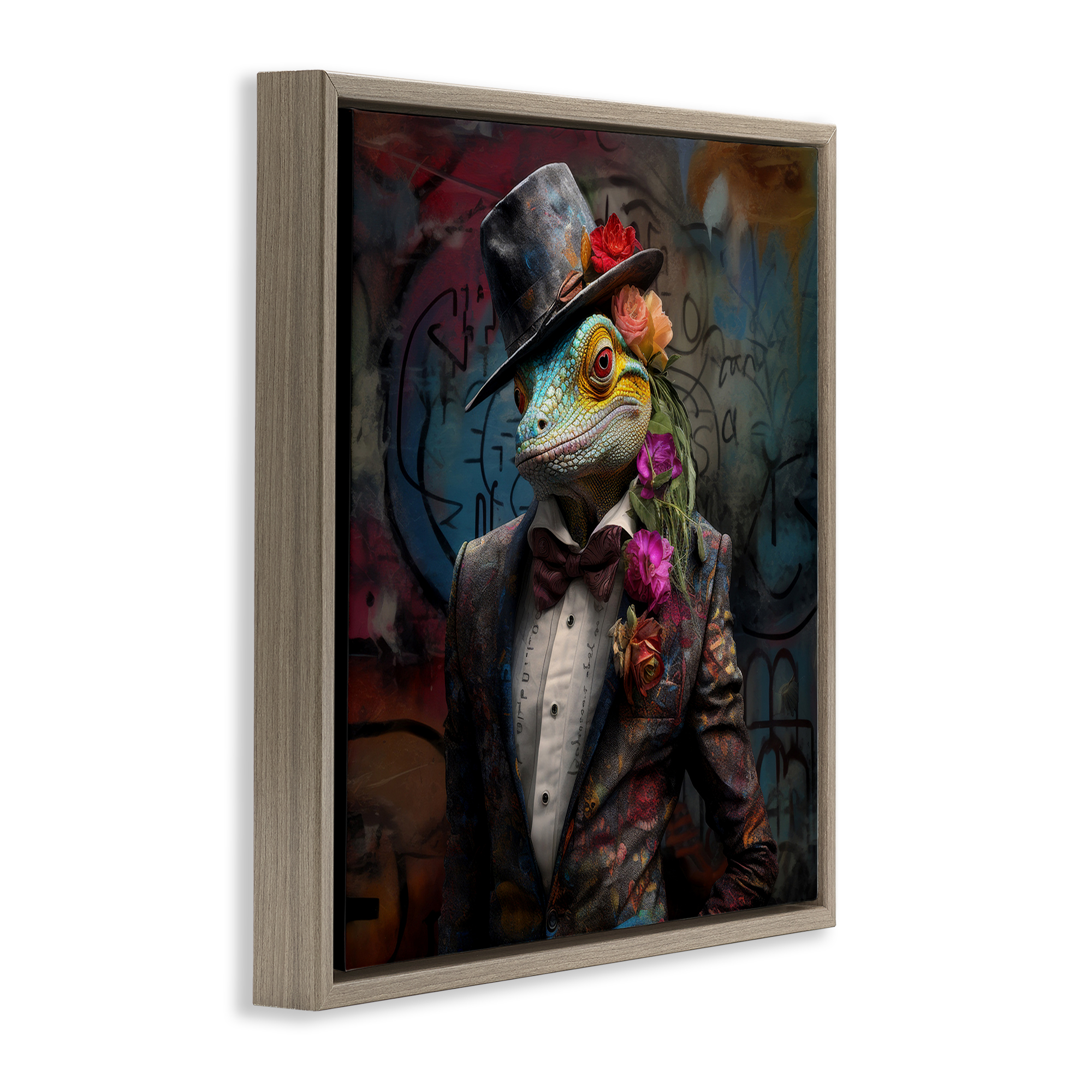 Stupell Industries Urban Graffiti Lizard Animals & Insects Painting Brown Floater Framed Canvas Art Print Wall Art, 18 x 18