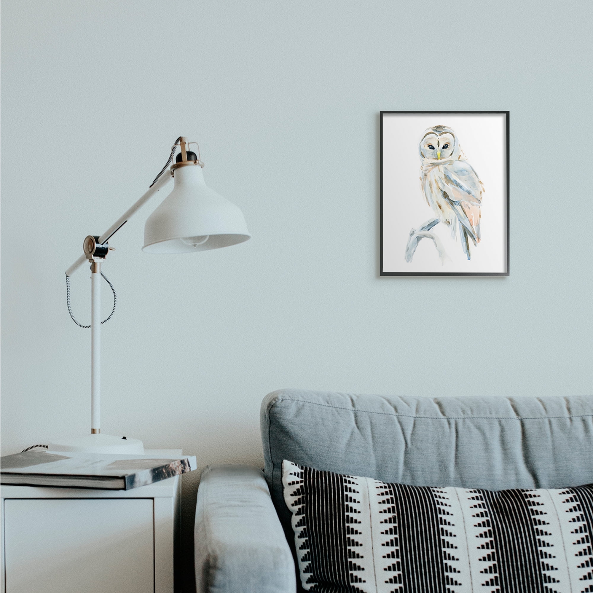 Stupell Industries Winter Artic Owl Portrait Perched on Tree Branch Black Framed, 11 x 14, Design by Annie Warren