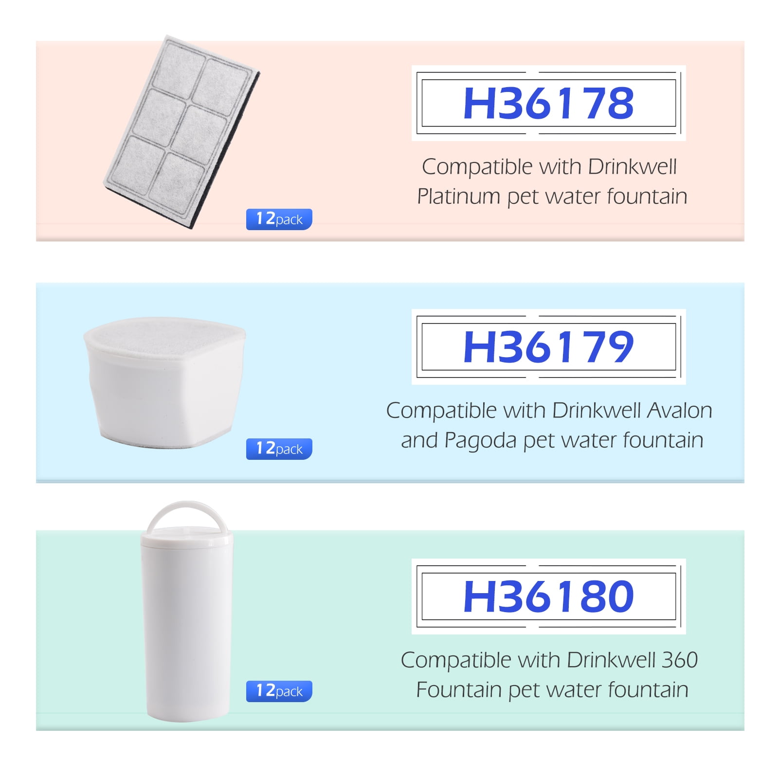 Fountain Compatible With Drinkwell 360 Fountain Cat Water Fountain Filters 12pcs Replacement Filters