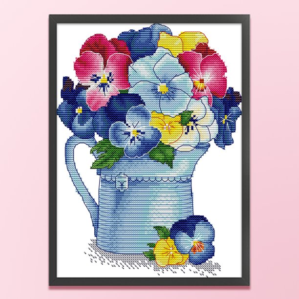 Cuadros Decorativos Kit de punto de cruz con diseño de pensamiento de 14 quilates con hilo de algodón ecológico para bordado parcial (HA019) Wdftyju embutido en tela