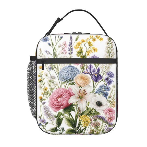 Spring Flower Bouquet Lunch Bag Reusable Thermal Lunch Box with Handle for Women and Men