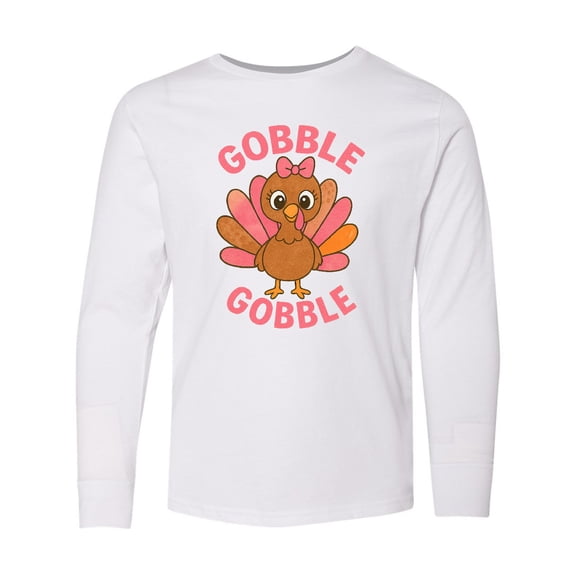 Inktastic Gobble Gobble Cute Turkey Thanksgiving Long Sleeve Youth T-Shirt