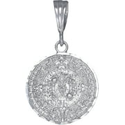 Sterling Silver Aztec Calendar Mayan Sun Charm Pendant Necklace with Diamond Cut Finish and 24 Inch Figaro Chain