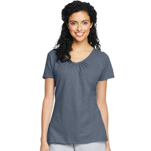 Hanes Maillot Flammé pour Femmes à Col en V Froncé, M, Dada Gris Chiné