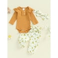 thumbnail image 2 of Nygoyerh Newborn Girls Outfit Long Sleeve Ribbed Romper + Floral Pants + Headband 3PCS Set Fall Cute Infant Clothing for 3M 6M 12M 18M, 2 of 7
