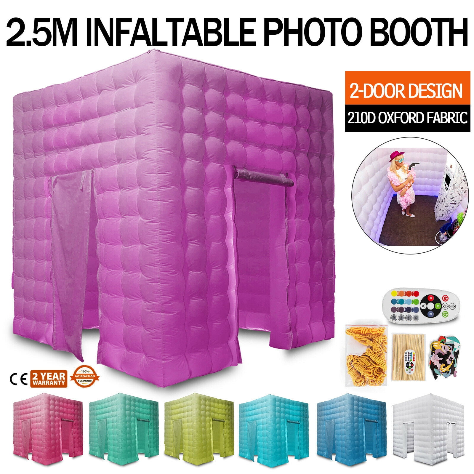 2 Door Inflatable LED Air Pump Photo Booth Tent 7 Colors Fun Party 2.5M 