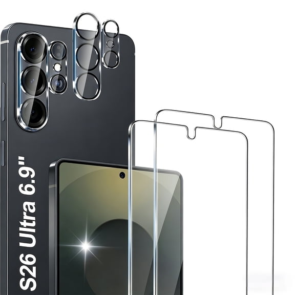 Dteck 2 Pack Tempered Glass Screen Protector 2 Pack Camera Lens Protector for Samsung Galaxy S26 Ultra,9H Hardness, Fingerprint Unlock, HD Clear Case Friendly