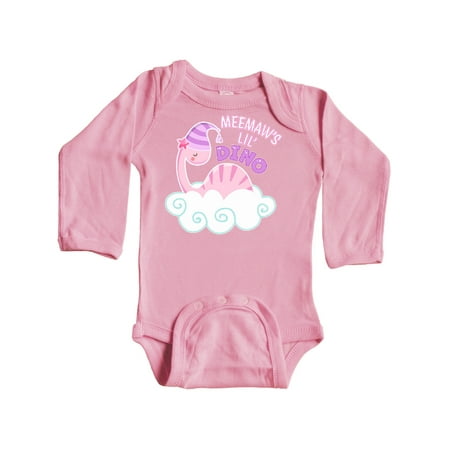 

Inktastic Meemaw s Lil Dino with Cute Pink Baby Dinosaur Gift Baby Boy or Baby Girl Long Sleeve Bodysuit