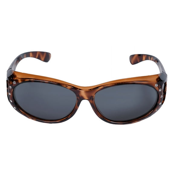 Women's Polarized Sunglasses That Fit Over Prescription Glasses Featuring Rhinestones & UV400 Protection (Tortoise)