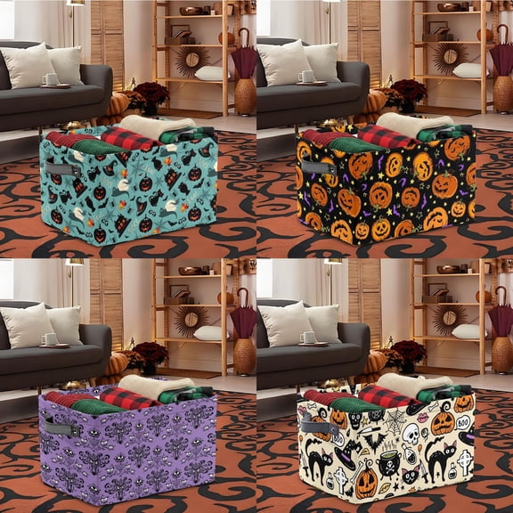 Halloween Basket Large Capacity Foldable Storage Bin with Handle for Toys Clothes Trick or Treat by OVFUIZ