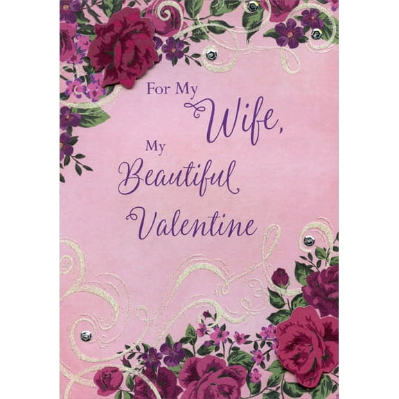 Designer Greetings Tip On Roses and Sequins Hand Decorated: Wife Premium Keepsake Valentine's Day Card