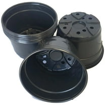 Landmark Plastic 8.0" x 5.0" Round Black Plastic Plant Pot with Drainage Holes, 10 Count, Mum Pot, Shallow Pot