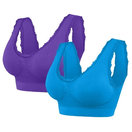 Tao Tao Sports Bras For Women High Support Seamless Bralettes Lace Push Up Bra No Underwire Ultra Thin Cotton Bra 2 Pack Purple L