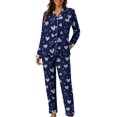 thumbnail image 2 of Youpwaven Valentines Pajamas Set for Womens Heart Print Soft Breathable Milk Silk Button up Collared Sleepwear, 2-Piece, Dark Blue, Size XL, 2 of 6