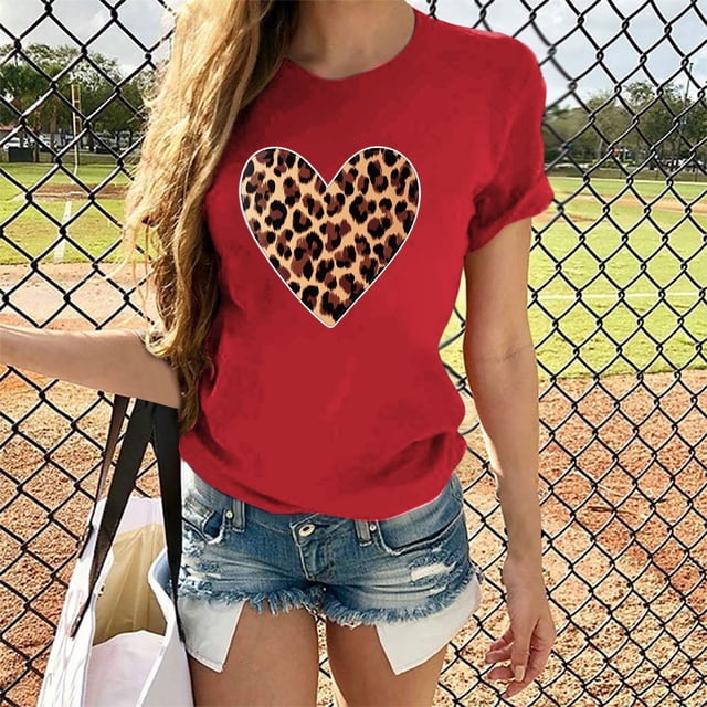 Été jusqu'à 65 % de Rabais Iumwxz Tuniques Décontractées Basiques pour Femmes T-Shirts Chemises pour Femmes T-Shirts à Imprimé Léopard Hauts Col Rond Manches Courtes Hauts pour Femmes Clubs Stylés