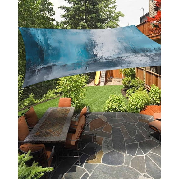 Turquoise Grey White Waterproof Sun Shade Sail Abstract Art Modern Oil Painting Outdoor Patio Sun Shades Canopy UV Block Waterproof Sunshade for Garden Backyard Deck Pergola 8x10 Ft