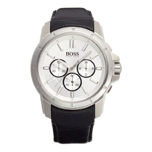 Hugo Boss Men's Origin Silver Dial SS Leather Chrono Quartz Watch 1512927