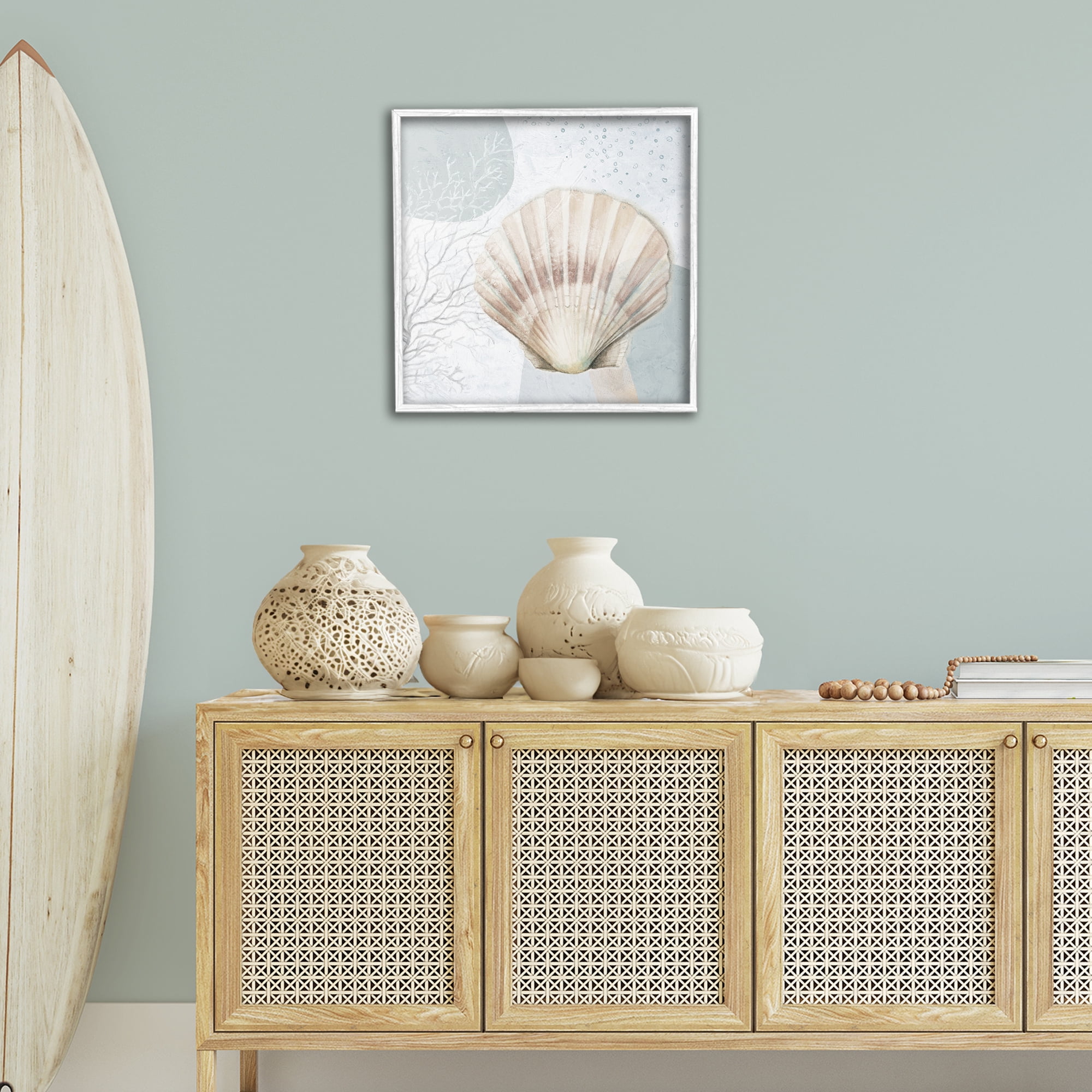 Stupell Industries Seashell Circle Pattern Coastal Painting White Framed Art Print Wall Art, 24 x 24