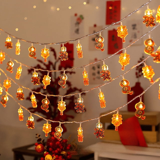 Luces para el hogar, adornos de Año Nuevo para el balcón, luces intermitentes con personajes fu, luces de cadena led, ambiente de inauguración de la casa, iluminación decorativa