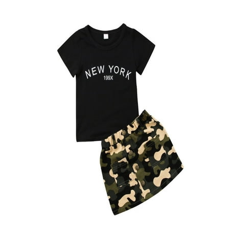 

2pcs Toddler Kid Baby Girl T-shirt Tops Camouflage Skirt Dress Clothes Outfit