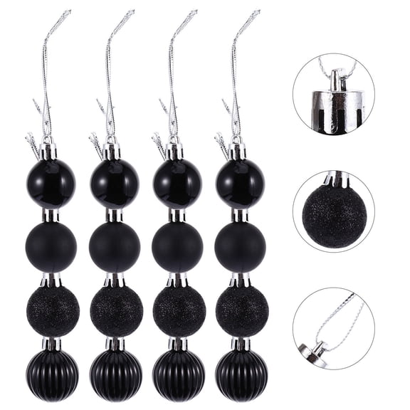 FOMIYES 48 Pcs Black Plastic Christmas Tree Ornaments, Shatterproof Decorative for Holiday Party Festive Indoor Decor