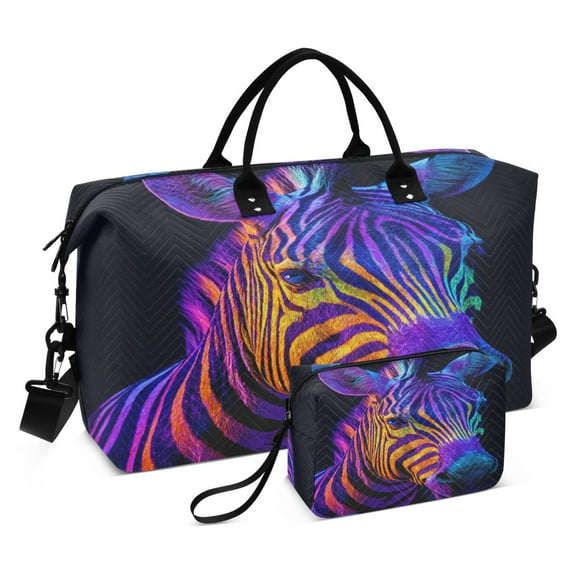 Travel Duffel Luggage Bag Sports Duffle Bag Gym Bag with Zipper Neon Color Zebra