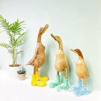 Resin Duck Statue Garden Sculpture Cute Cartoon Ducks Wearing Spotted Wellies Boot Good Luck Figurine