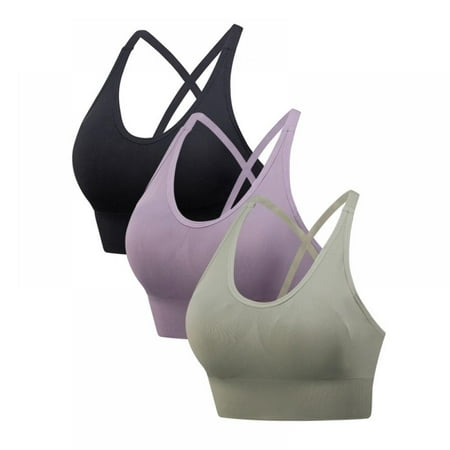 

Valcatch Womens Sports Bras - Cross Back Padded Wirefree Comfort Workout Bras for Yoga Fitness 3 Pack