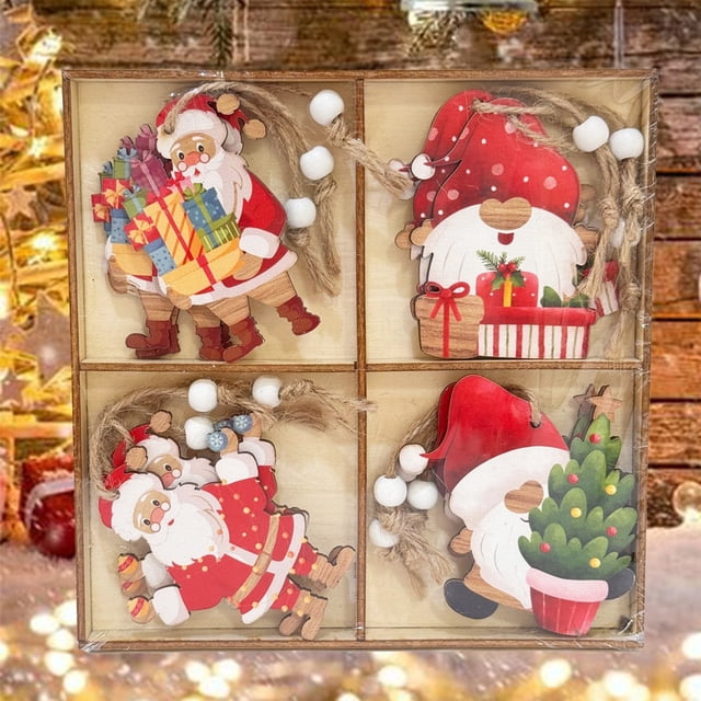 Colgantes De Madera Juego de 12 adornos navideños de madera con forma de Papá Noel Yulucky
