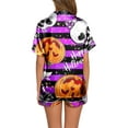thumbnail image 3 of Ulitacool Womens Halloween Pajamas Set Short Sleeve Pjs And Shorts Set Button Down Pumpkin Ghost Print Sleepwear Halloween Charm Jammies Nightwear Purple S, 3 of 6