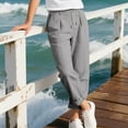 thumbnail image 5 of hotojiny Mens Cotton Linen Pants Summer Beach Pants Casual Loose Fit Elastic Waist Drawstring Yoga Beach Trousers with Pockets, 5 of 7