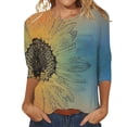 thumbnail image 2 of Gold Women's Long Sleeve T-shirt, Women'S 3/4 Length Sleeve T Shirts Casual Round Neck Cute Tunics Tops Basic Loose Fit Tees With Pocket Blouses,Women's Long sleeve T-shirt XXL, 2 of 5