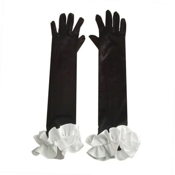 Lady Evening Dinner Gloves Ruffle Elegant Full Finger Dark Gloves 1920s Women Ruffle Gloves Bridal Wedding Gloves
