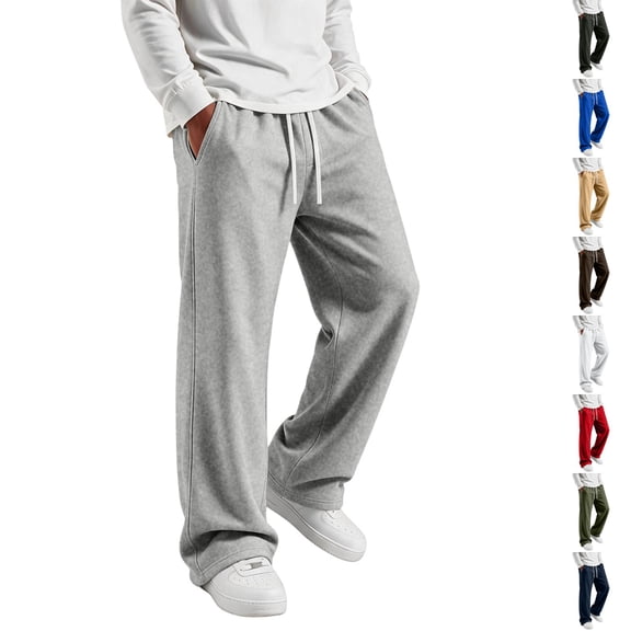 Dwellite Wide Leg Baggy Sweatpants Men Elastic Waist Casual Lounge Pants Drawstring Joggers Pants with Pockets Light Gray L