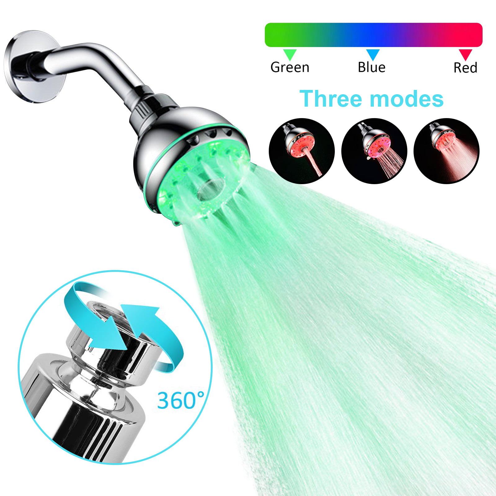 3 Color Changing Led Hand Shower Spray Head Set Temperature Sensor Shower Head G1/2 Water Saving Sprayer for Home Bathroom Temperature Sensor Led Shower Head 