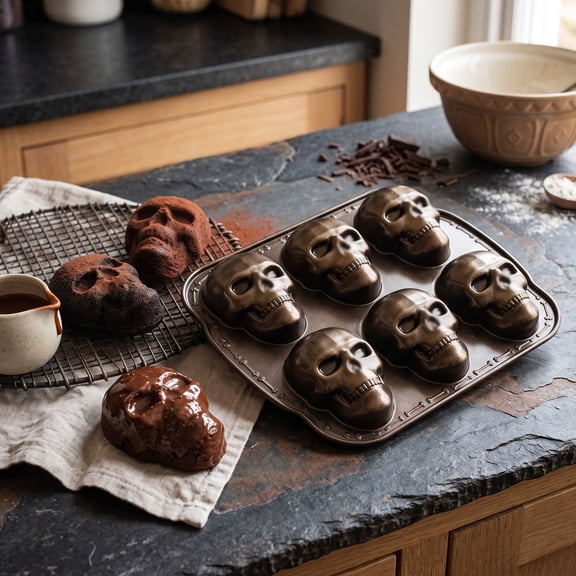 Skull Baking Pan Stainless Steel Non-Stick 3D Skull Cake Mold,Halloween Chocolate Brownie Cupcake Tray,Reusable Skeleton Head Bakeware for Party Dessert Candy Soap Making