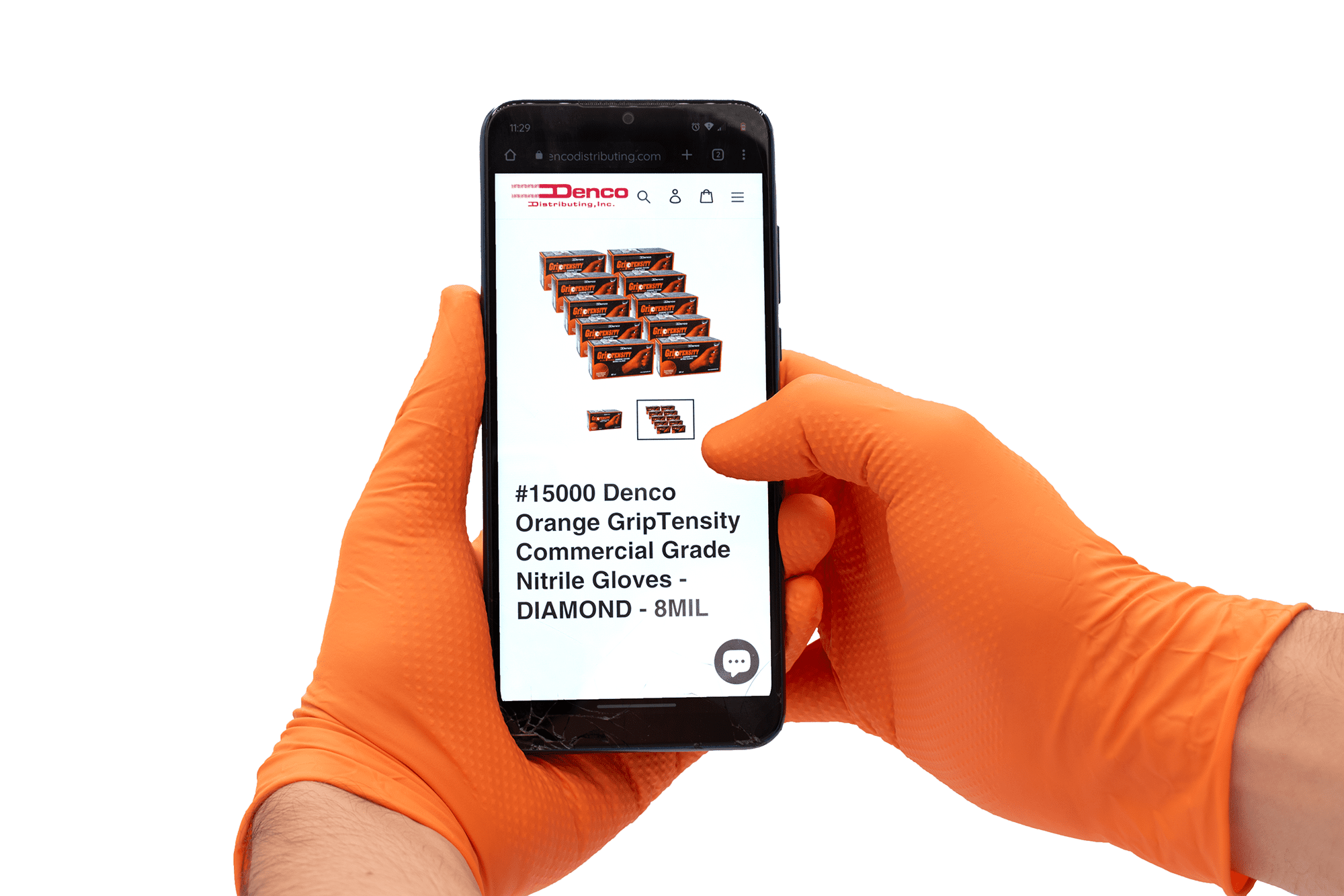 Denco Griptensity Commercial Grade Nitrile Gloves, Orange, Industrial Grip, Hi-Vis, 8MIL, Diamond Texture, XXL, 10 Boxes