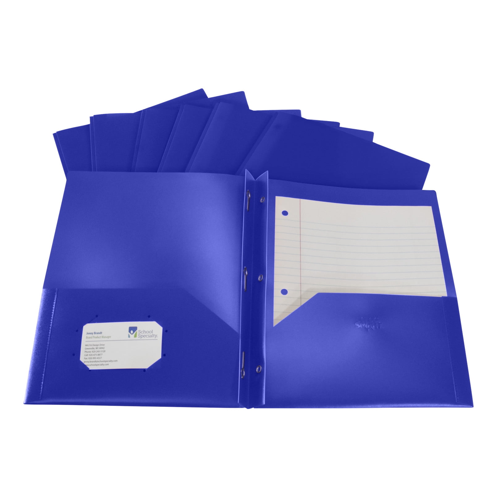 2-Pocket Poly Folders with Fasteners, Blue, Pack of 25