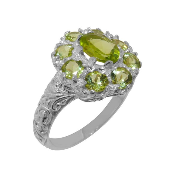LBG British Made 14k White Gold Natural Peridot Womens Statement Ring - 33 size options - Size 10