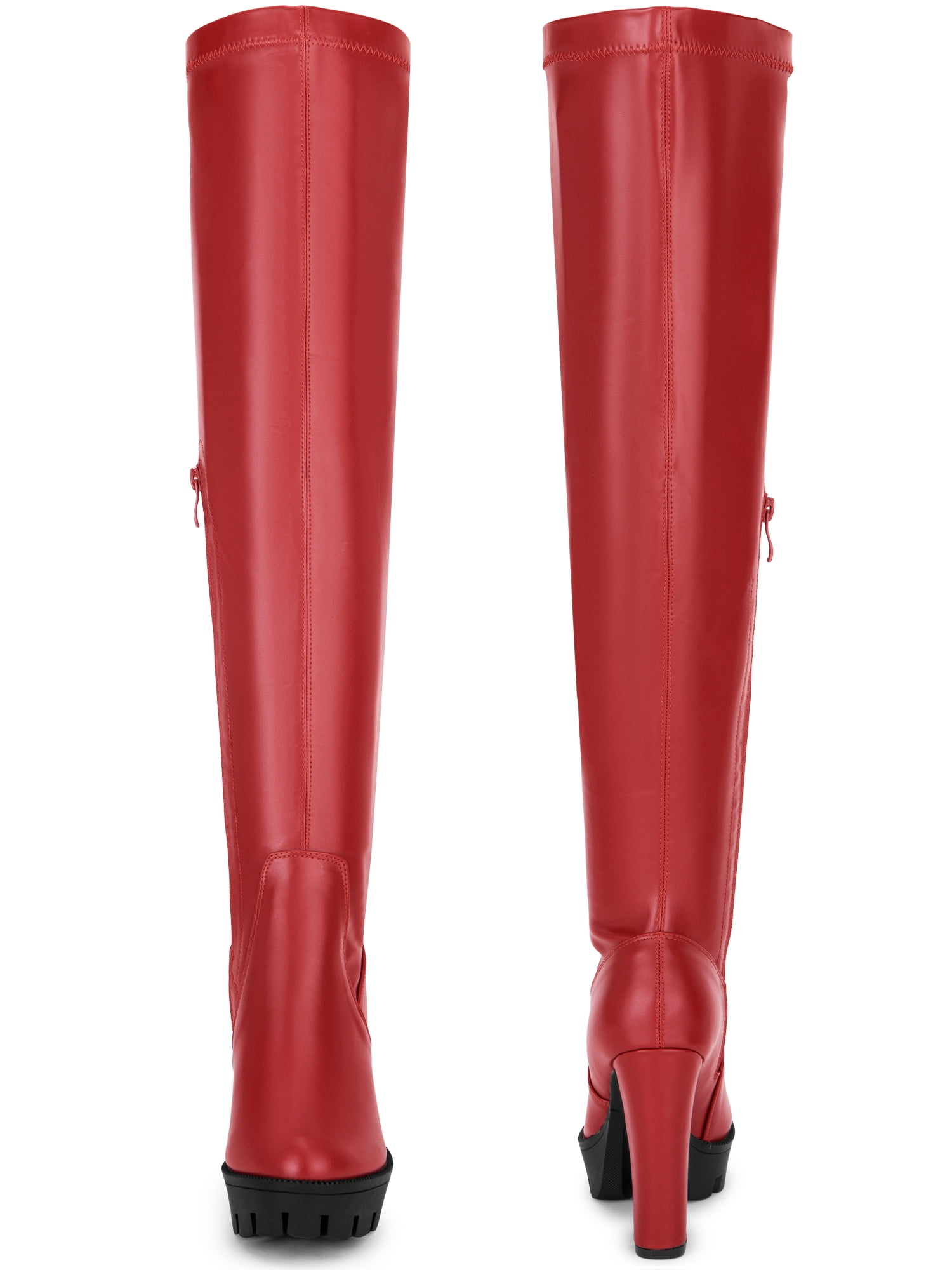DARING DIVA Women's Platform Chunky Heels Over the Knee High Boots Red 8