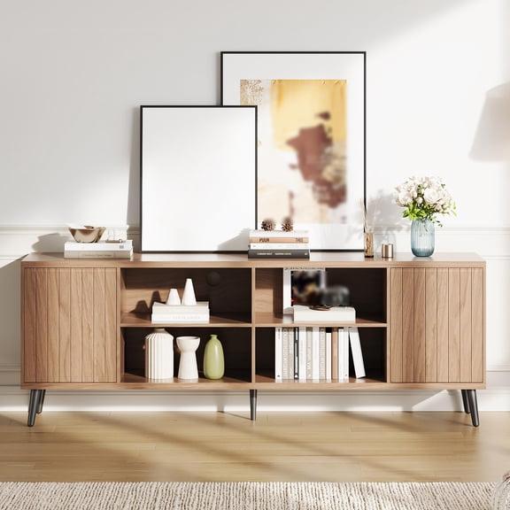 Modern TV Stand For TVs Up to 75", Wooden Entertainment Center with Open Shelves, Media Console Table with Adjustable Shelf for Living Room