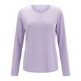 thumbnail image 3 of ZSQDM Womens Pajamas Set Women's Solid Color Round Neck T Check Printed Women's Casual Set Homewear Pajamas Top + Pants Set Purple XXXXL, 3 of 8