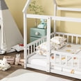 thumbnail image 5 of Jopath Full Size House Floor Wooden Bed with Roof Frame, Safety Guardrails for Boys Girls Whtie, 5 of 9